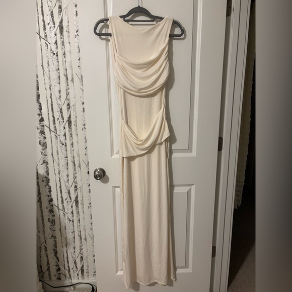MESHKI Henley Slinky Drape Maxi Dress - Ivory Elegant Cream Evening Gown - Picture 6 of 7